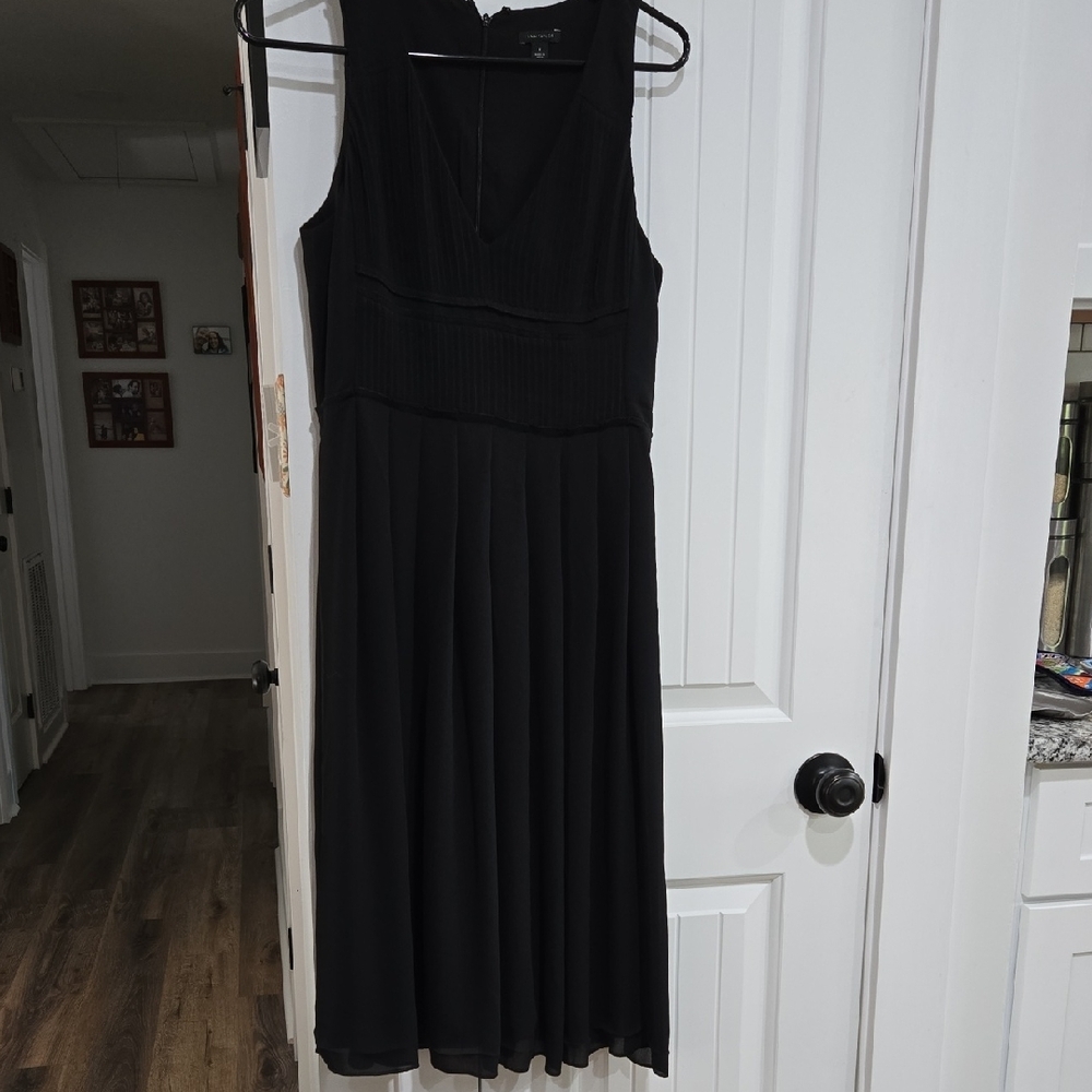 Ann Taylor Black Deep V-Neck Pleated Dress